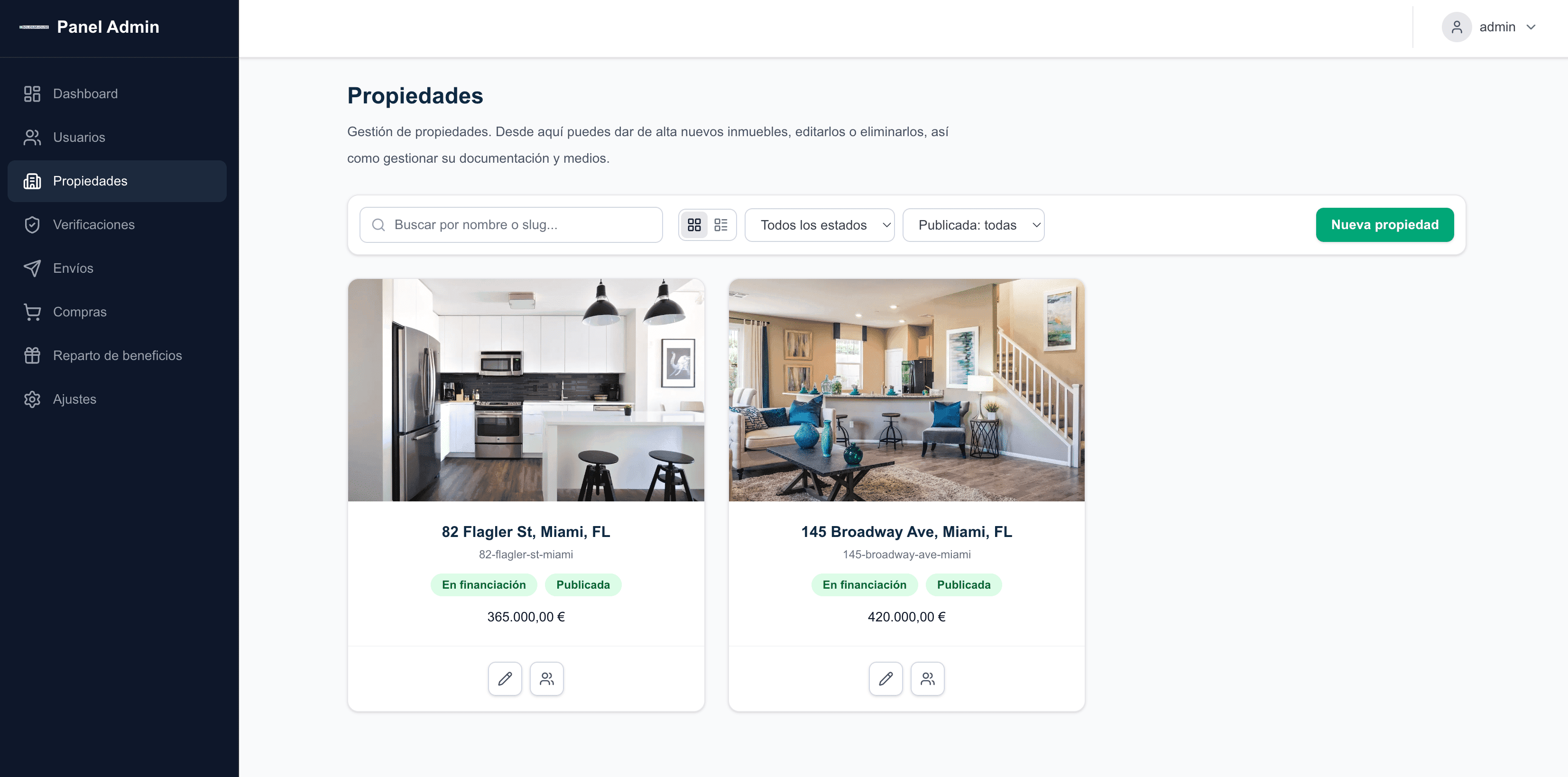 Panel de administración